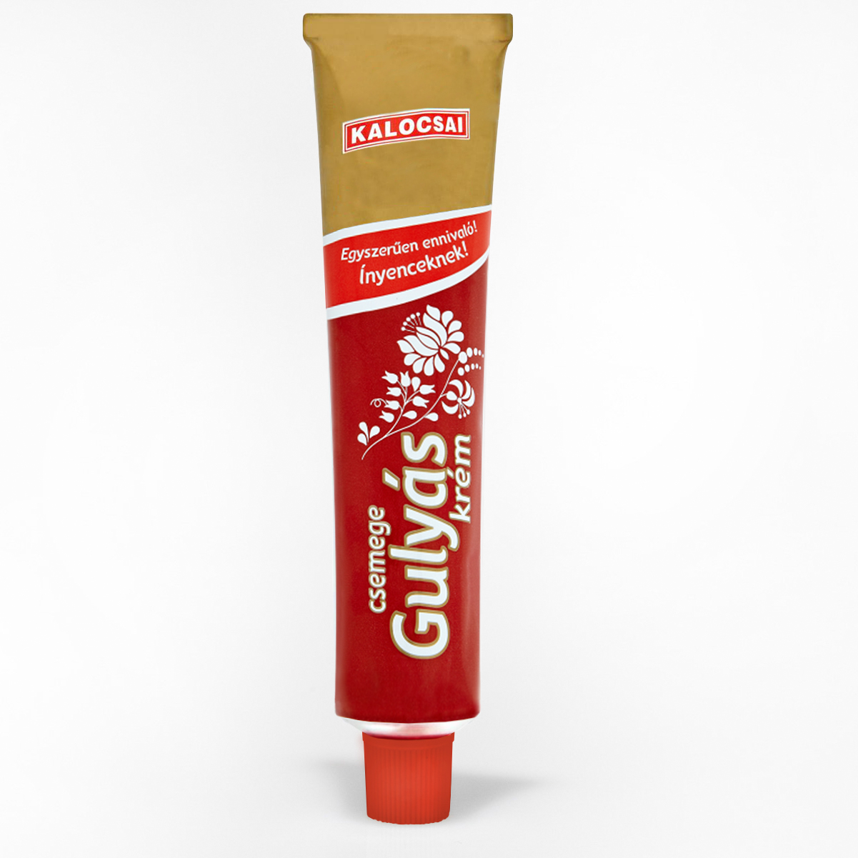 Kalocsai ungarische Gulaschcreme mild Tube auf weißem Hintergrund.